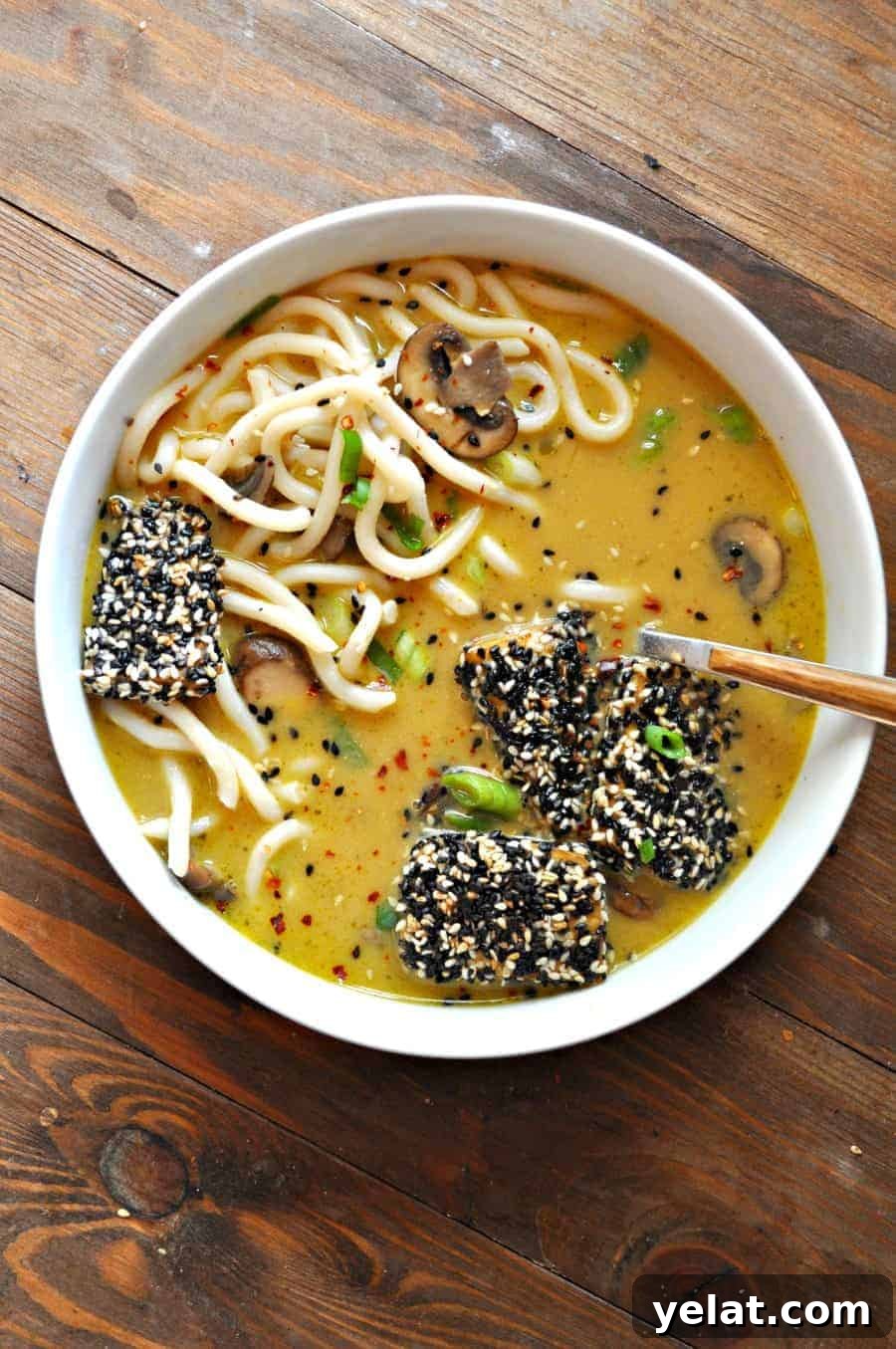 Creamy Miso Noodle Soup with Crispy Sesame Tofu 4 Tofu preparation