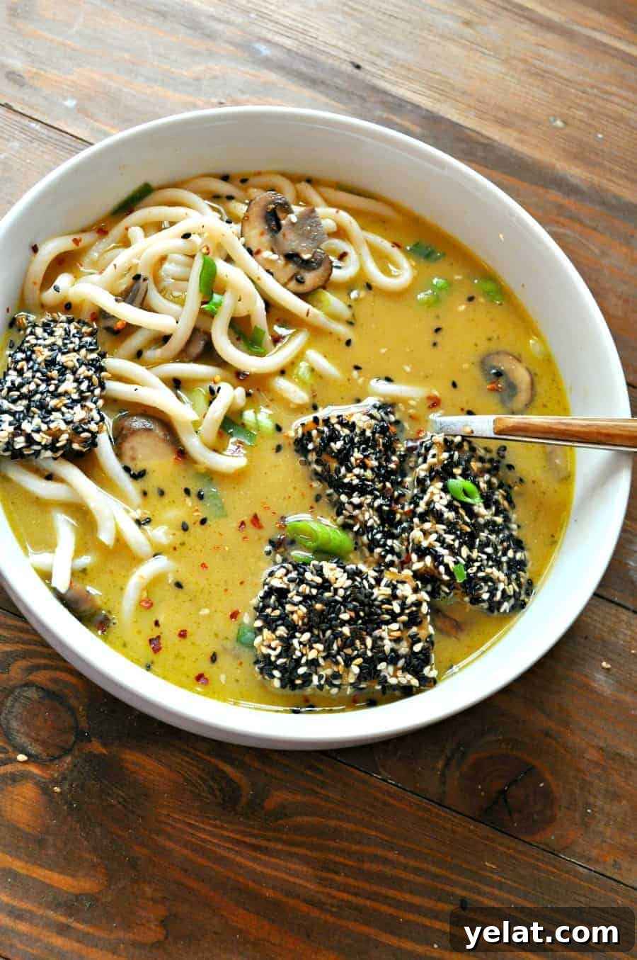 Creamy Miso Noodle Soup with Crispy Sesame Tofu 5 Served miso noodle soup