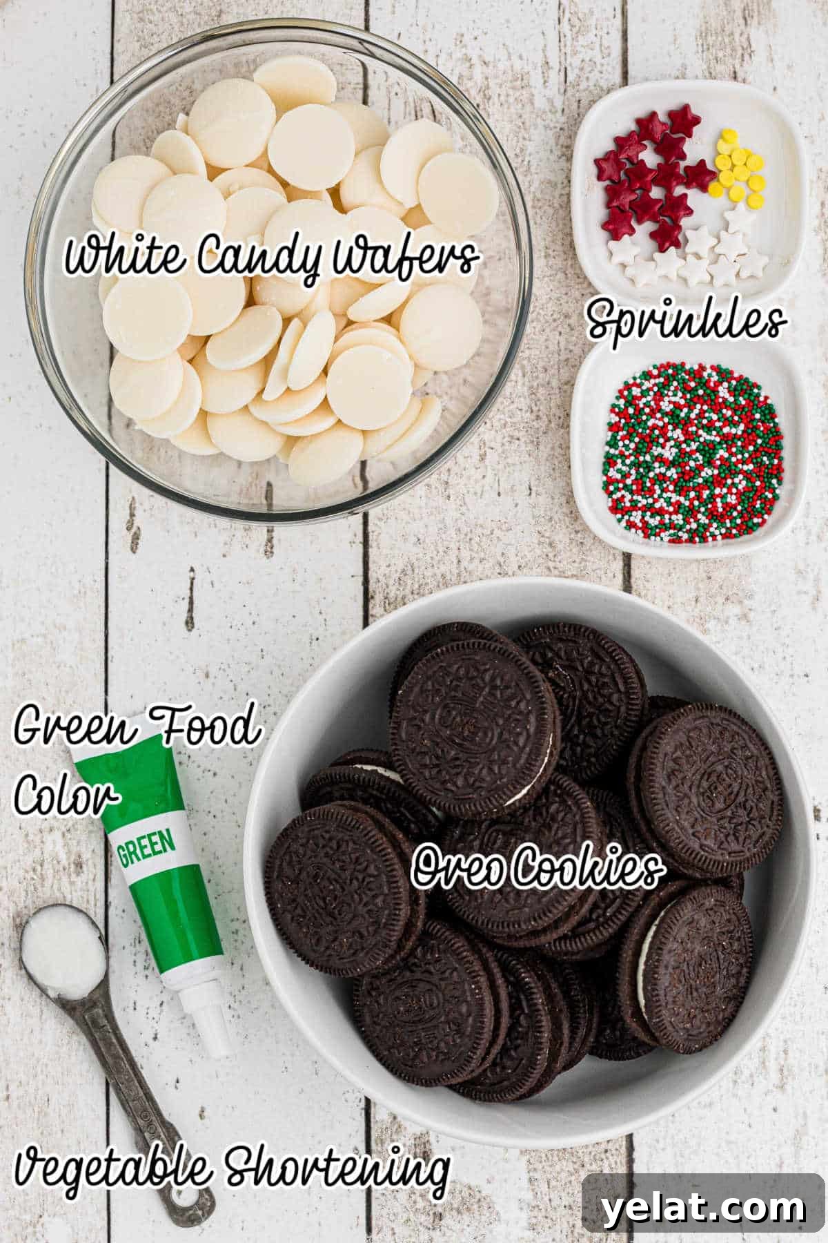 Festive Christmas Oreo Cookie Recipes for Holiday Baking 3 Ingredients needed to make christmas oreo cookies.