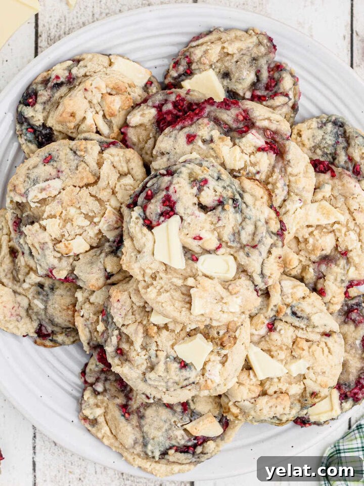 Festive Christmas Oreo Cookie Recipes for Holiday Baking 7 An overhead shot of a plate full of white chocolate raspberry cookies.