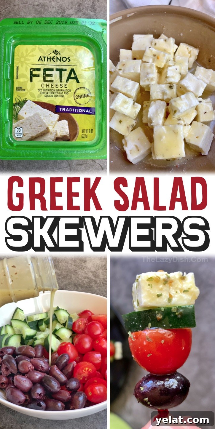 Greek Salad Skewers: Fresh Mediterranean Appetizer Recipe 5 Greek Salad Skewers served cold — make ahead party appetizer