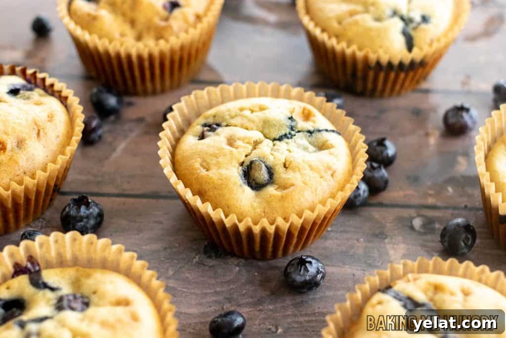 Moist Dairy-Free Blueberry Muffins Recipe 11 dairy free blueberry muffins on wood surface